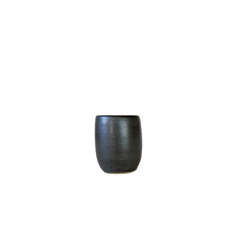 Cylindrical black gres cup no handle round base d7 h7.5 cm