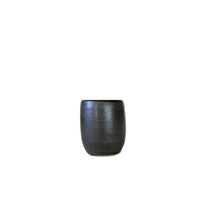 Cylindrical black gres cup no handle round base d7 h7.5 cm