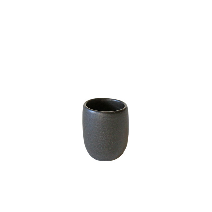 Cylindrical black gres cup no handle round base d7 h7.5 cm