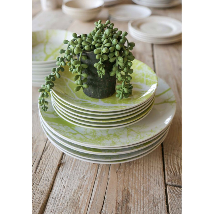 Assiette creuse motifs branches vertes d21 cm
