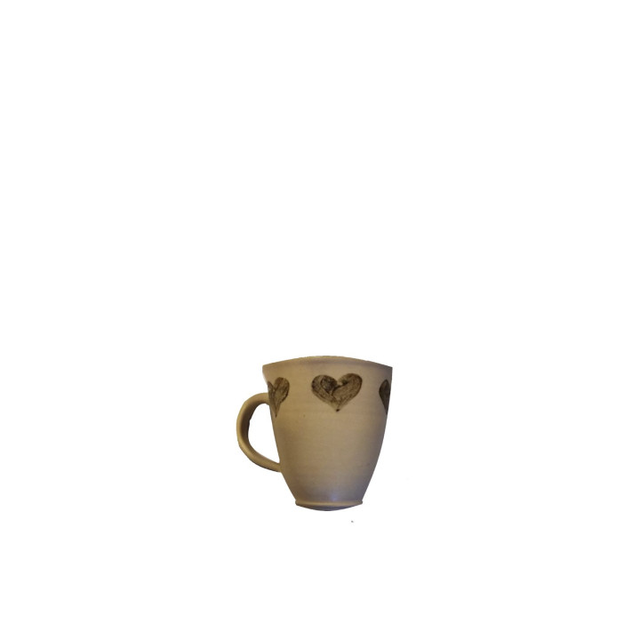 Tazza gres spessa con cuori color lino d11.5 h12 cm