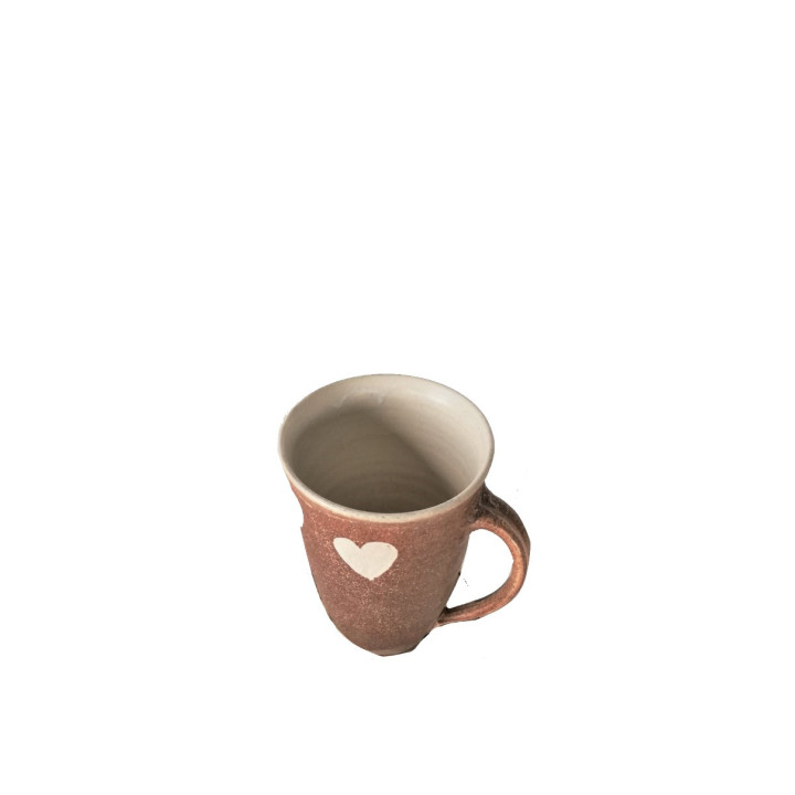 Thick brown gres mug cup with light hearts d11.5 h13 cm