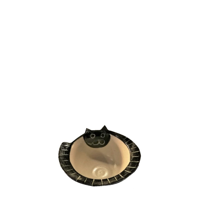 Ciotolina in gres con gattino nero d12.5 h5.5 cm