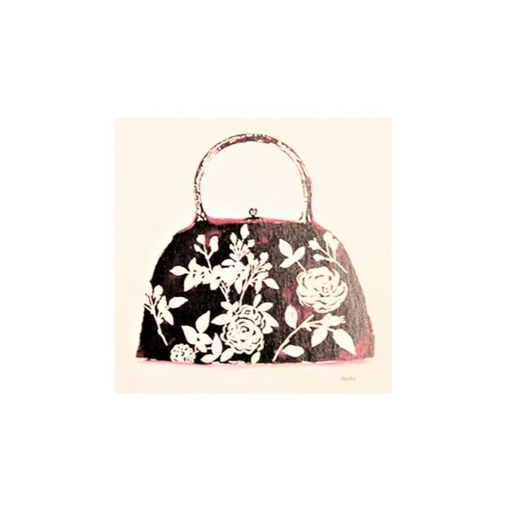Quadro borsa fiorata sfondo giallo chiaro 50 x 50 cm