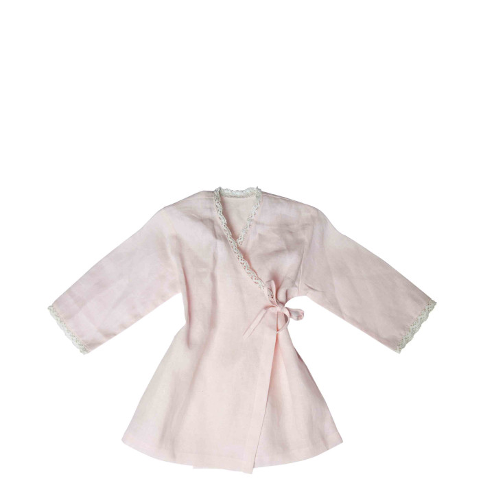 100% light pink linen baby kimono with lace
