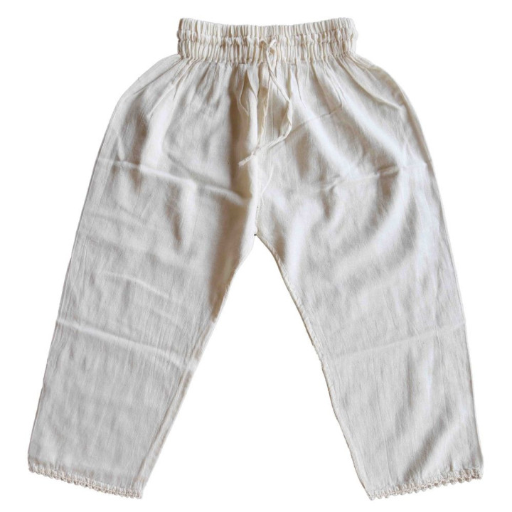 Pantalon pour enfant (4ans) 100% coton creme avec bord crochet h58 cm