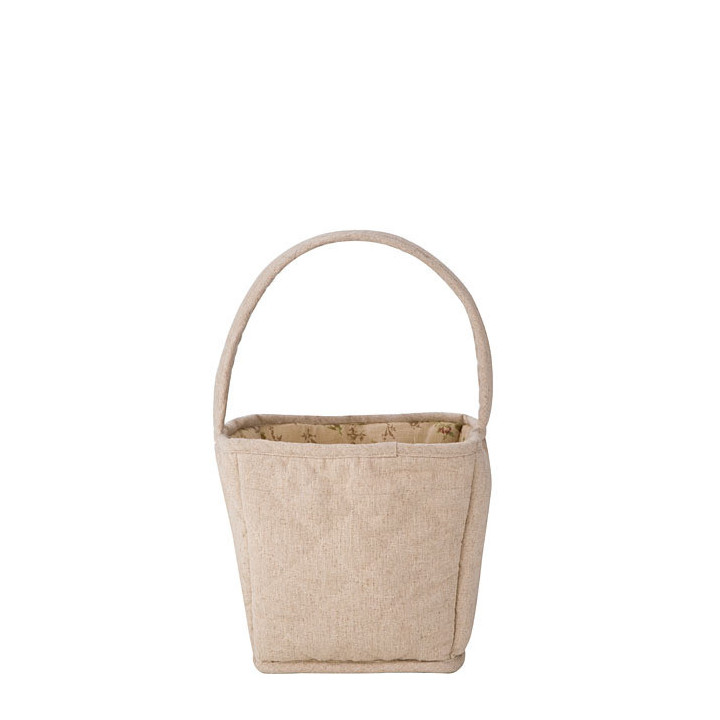 Petit panier poignee lin matelasse int. fleurs