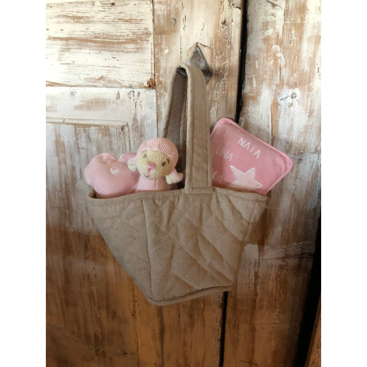 Quilted linen flower lining 1 handle basket