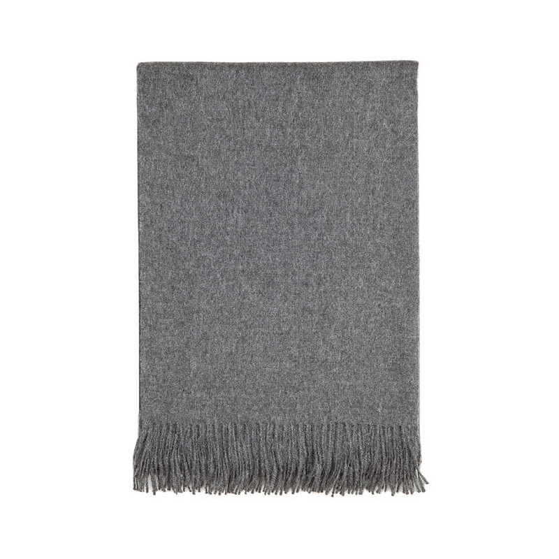 Grey 100% baby alpaca blanket with fringes 128 x 176 cm