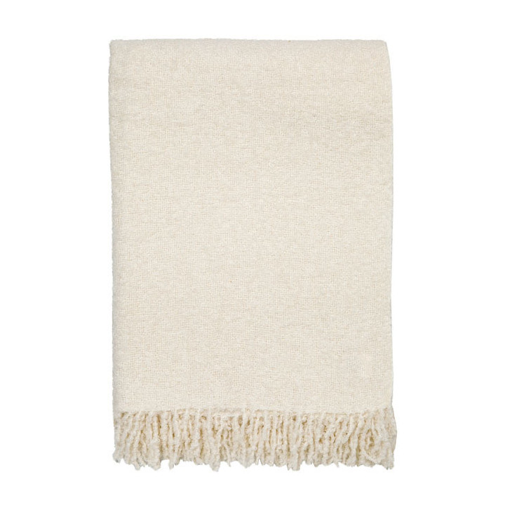 Coperta 89%alpaca 11%poly colore panna con frange 130 x 180 cm