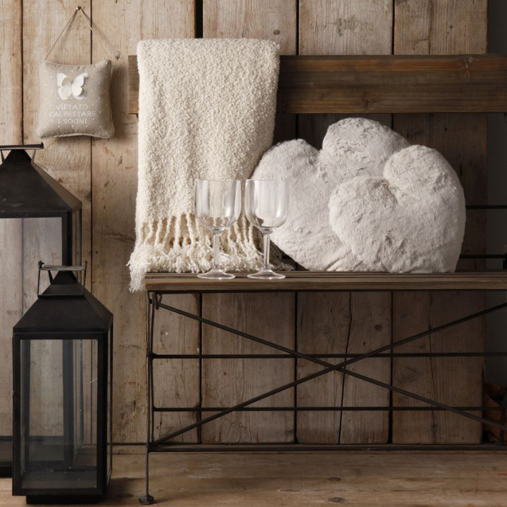 Couverture alpaca creme avec franges 130 x 180 cm