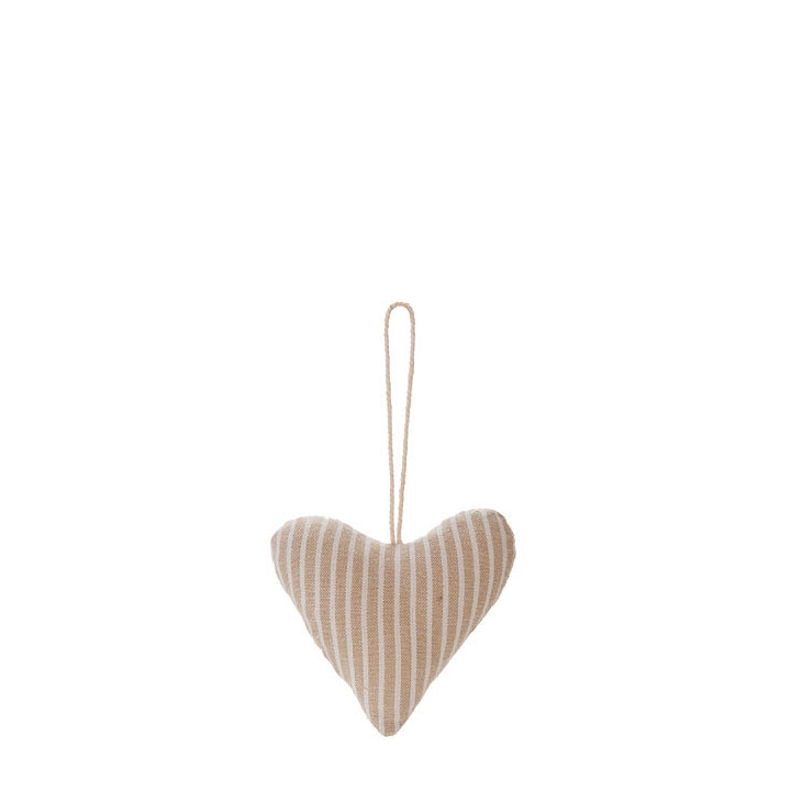 Linen and cotton striped heart cream color h7.5 cm