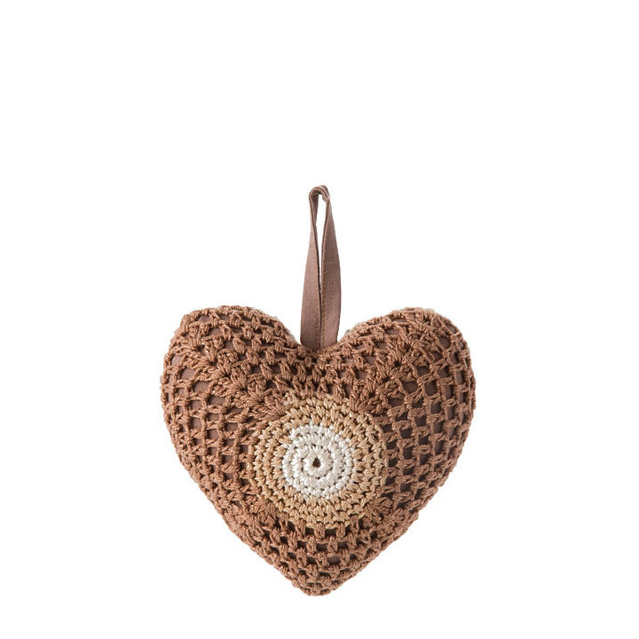 Coeur crochet marron and creme h14 cm