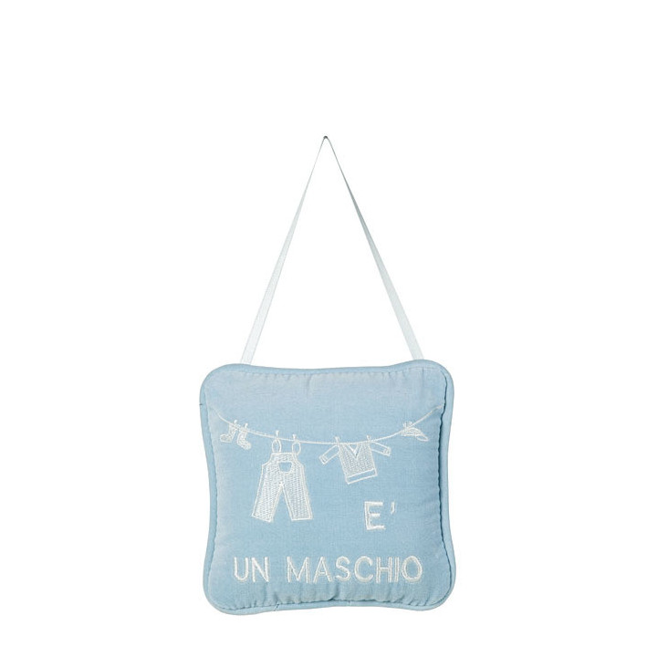 Petit coussin bleu e' un maschio (c'est un garcon) 14 x 14 cm