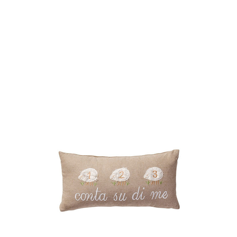 Cuscino ricamato "conta su di me" e 3 pecore 15 x 36 cm