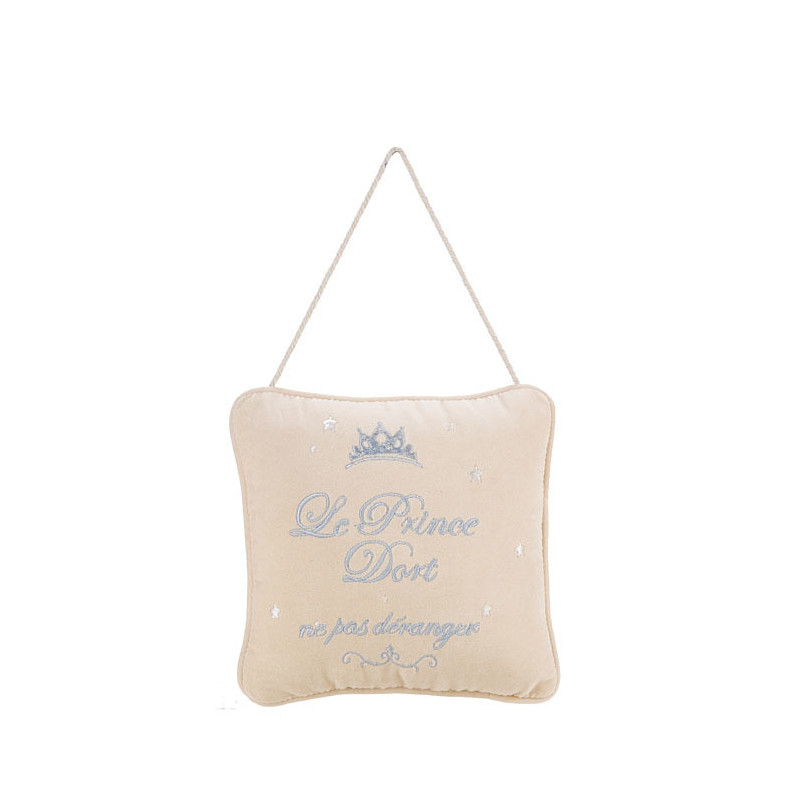 Cuscino ricamato azzurro "le prince dort..." 20 x 20 cm