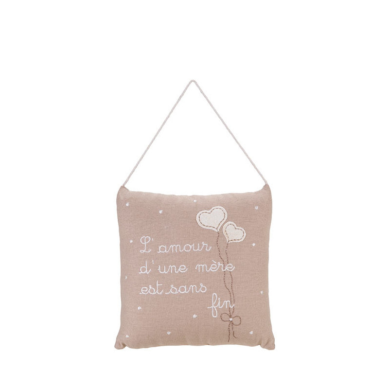 Cuscino ricamato "l'amour d'une mere..." 20 x 20 cm