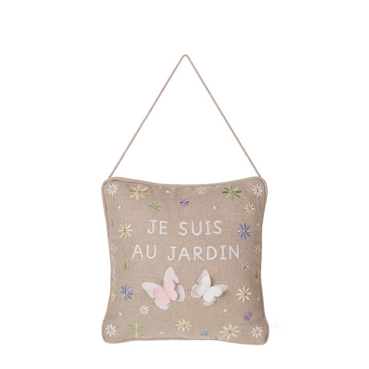 Cuscino ricamato "je suis au jardin" 20 x 20 cm