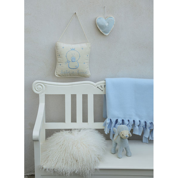 Cuscino ricamato azzurro "bebe a bord" 20 x 20 cm