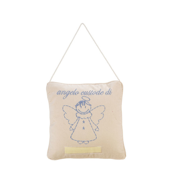 Embroidered throw pillow light blue "angelo custode"(guardian angel)20 x 20 cm
