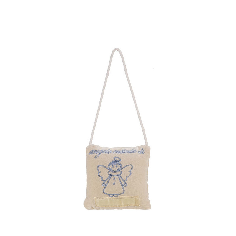 Cuscino ricamato azzurro "angelo custode di" 10 x 10 cm