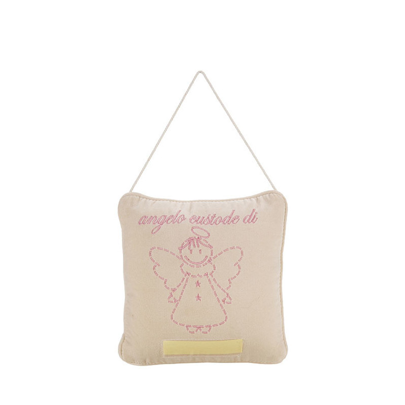 Cuscino ricamato rosa "angelo custode di" 20 x 20 cm
