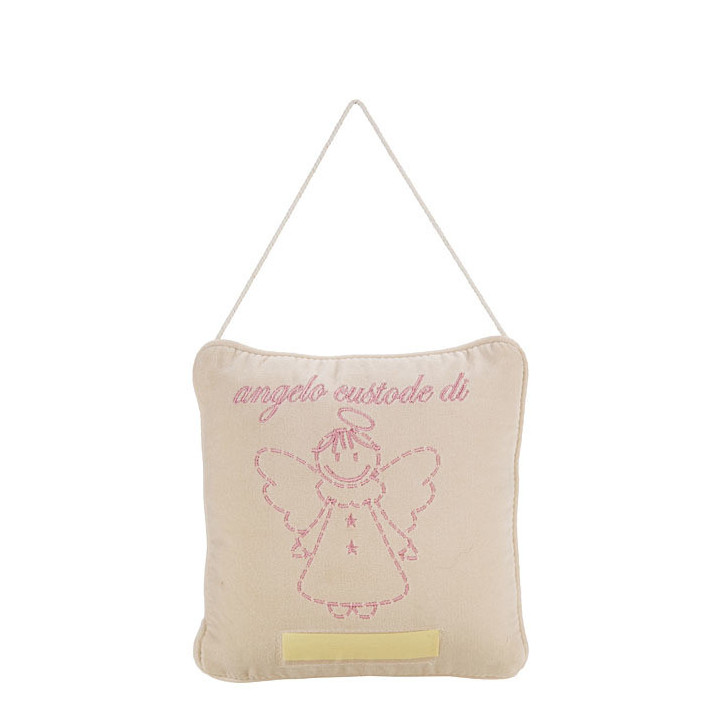 "angelo custode" (guardian angel) pink embroidered throw pillow 20 x 20 cm
