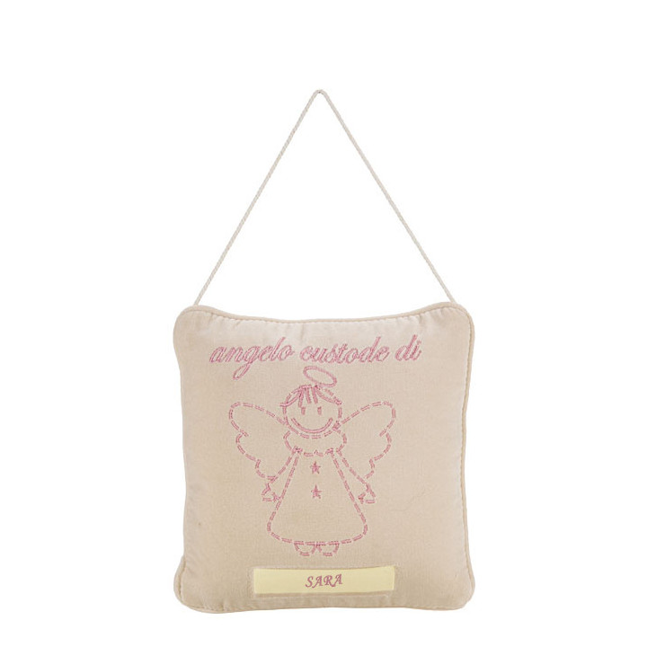 Cuscino ricamato rosa "angelo custode di" 20 x 20 cm