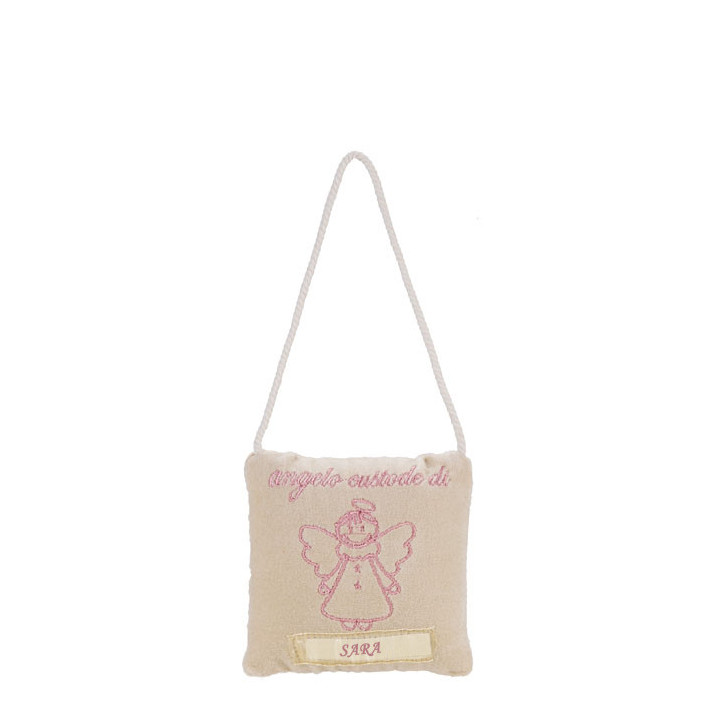 Cuscino ricamato rosa "angelo custode di" 10 x 10 cm