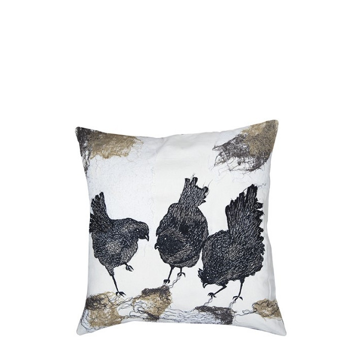 Cotton pillow with black chickens 45x45 cm