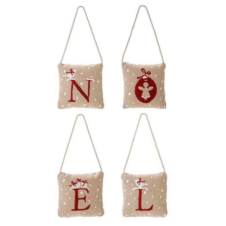 Set 4 cuscini ricamati noel 10 x 10 cm
