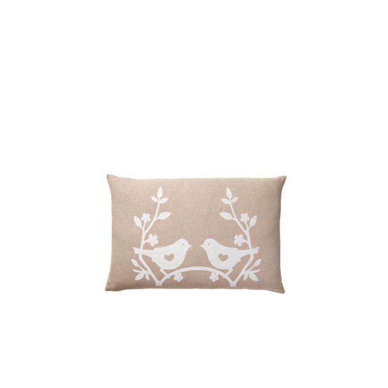 Cuscino colore lino con uccellini bianchi 40 x 60 cm