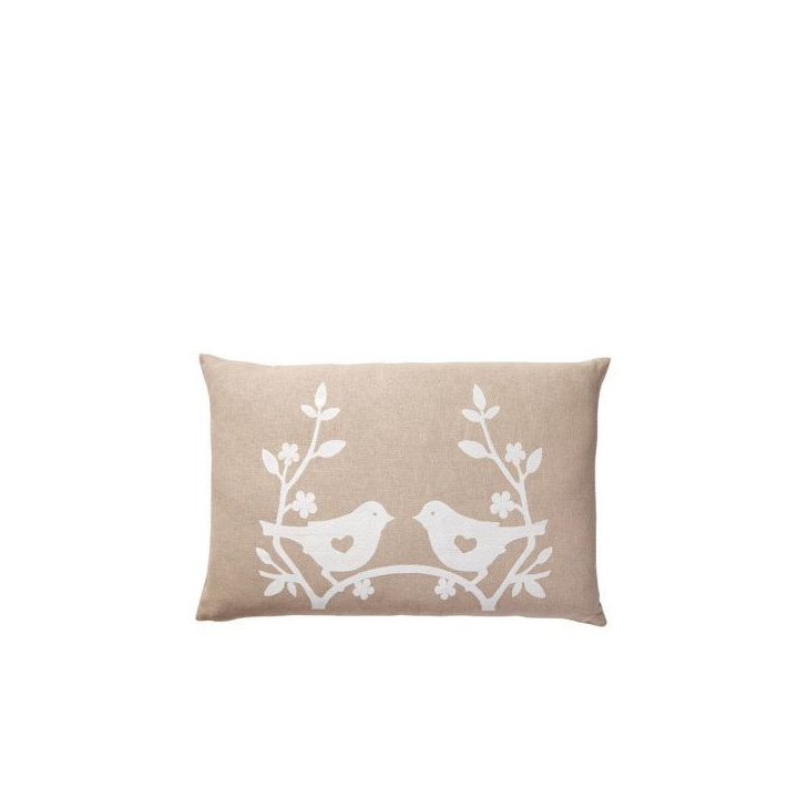 Cuscino colore lino con uccellini bianchi 40 x 60 cm