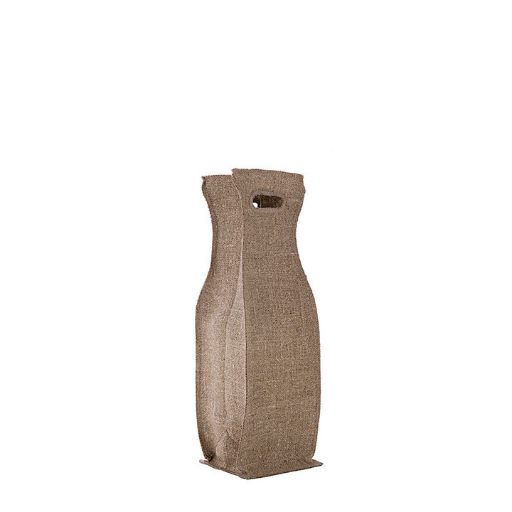 Natural col. 100%linen bottle carrier with 2 oval handles 11.5 x 11.5 h36 cm