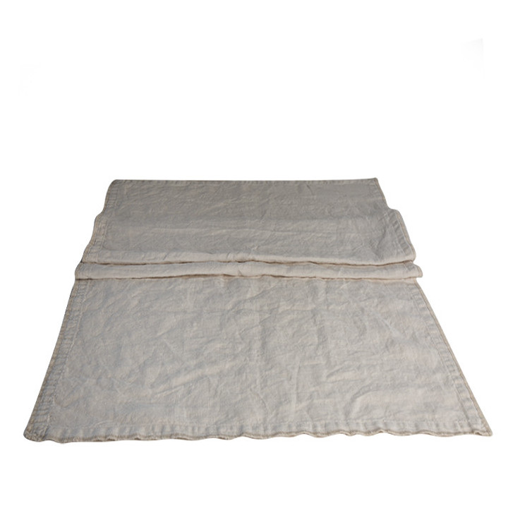 100% cream linen runner with embroidered edges 50 x 160 cm