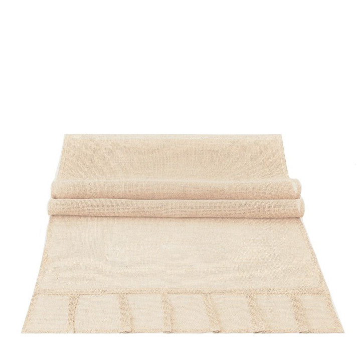 Chemin de table en reseaux 100% lin couleur creme avec volant 50x156 cm