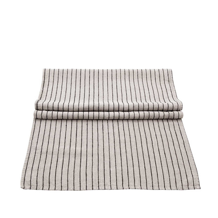 Runner 100%lino naturale righe nere regolari 50 x 160 cm