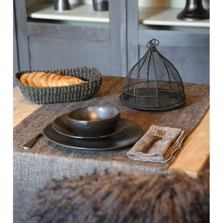 Chemin de table en 100% lin gris/noir 50x120 cm