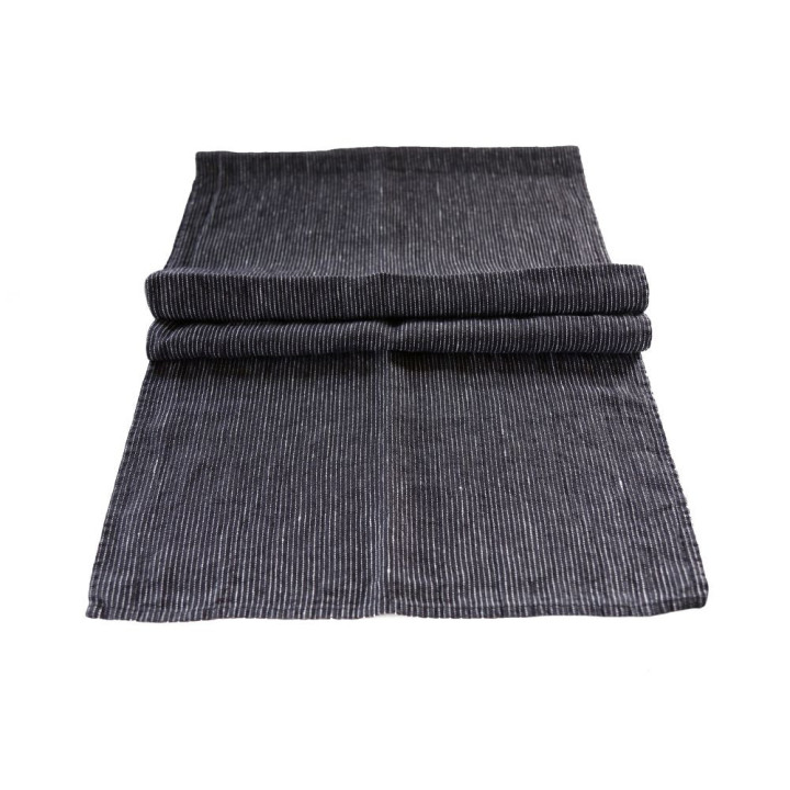 Runner 100% lino nero con tratteggio bianco 41 x 120 cm