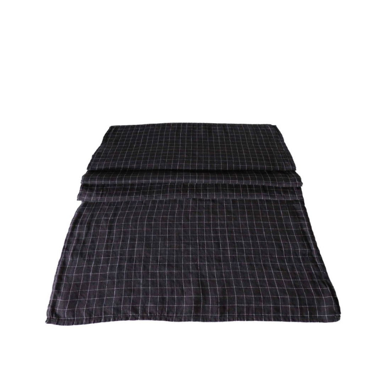 Chemin de table 100% lin quadrille couleur noir et blanc 50x120cm