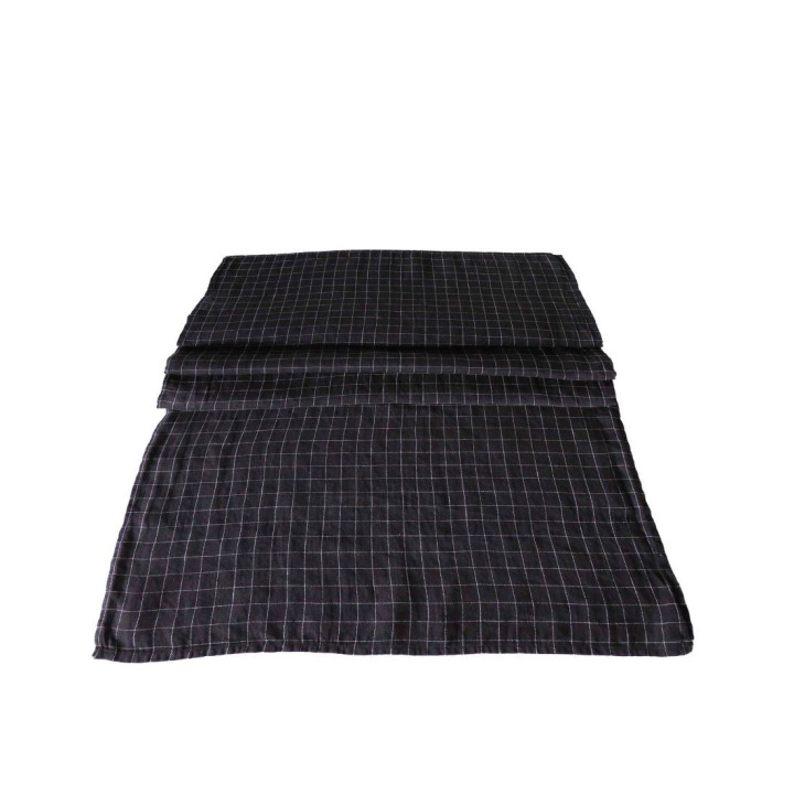 Runner 100%lino nero quadri bianchi 50 x 120 cm