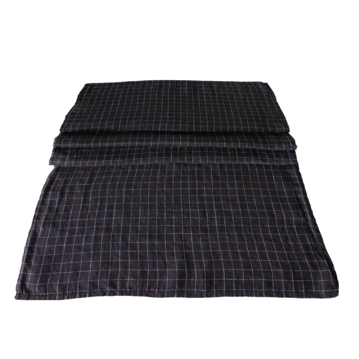 Chemin de table 100% lin quadrille couleur noir et blanc