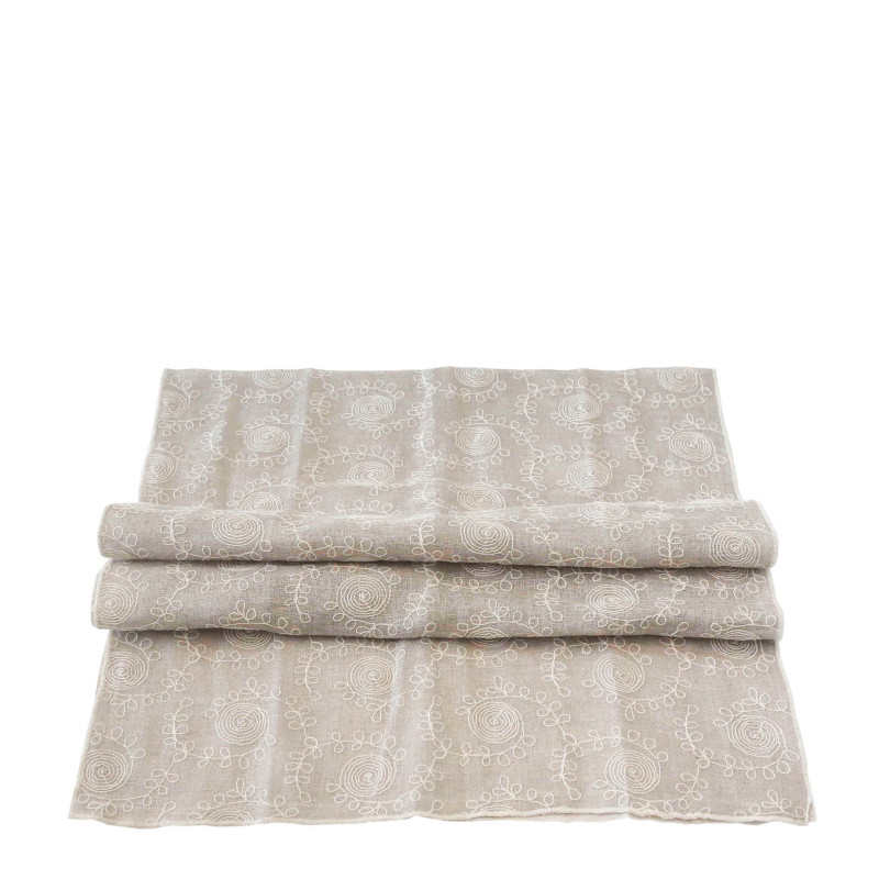 100% linen gauze runner natural color with cream decoration 50 x 160 cm