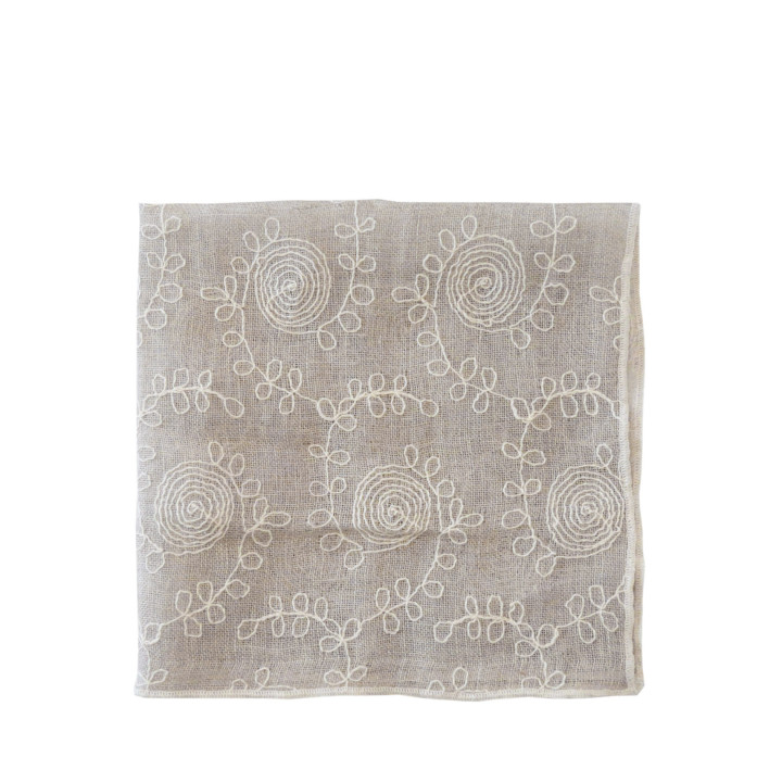 Serviette 100% lin gratte naturel avec decors blancs 40x40 cm