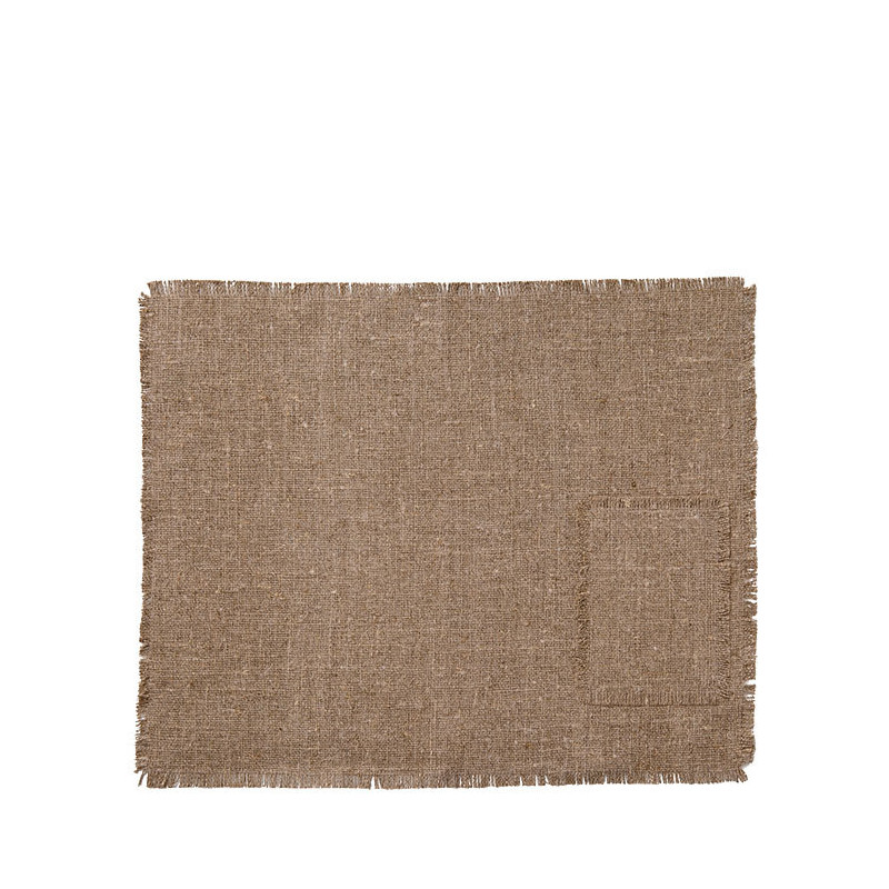 100% natural fringed raw linen placemat with pocket 35 x 48 cm