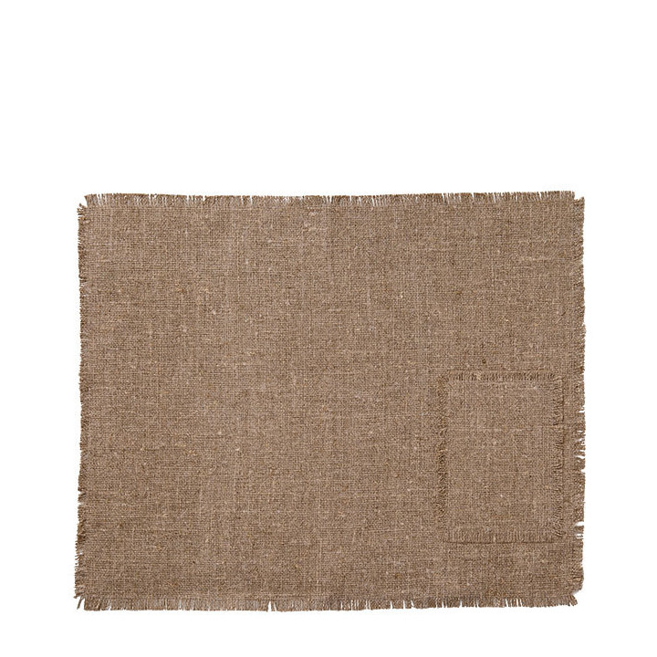Set de table 100% lin brut nat. poche franges 35 x 48 cm