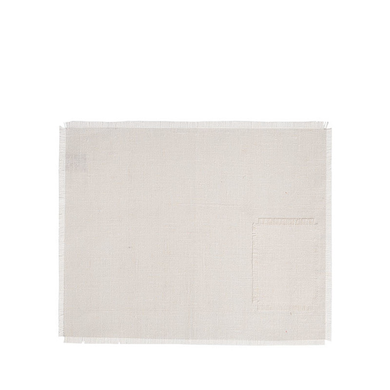 Tovaglietta 100%lino grezzo frange tasca bianco 38 x 46 cm