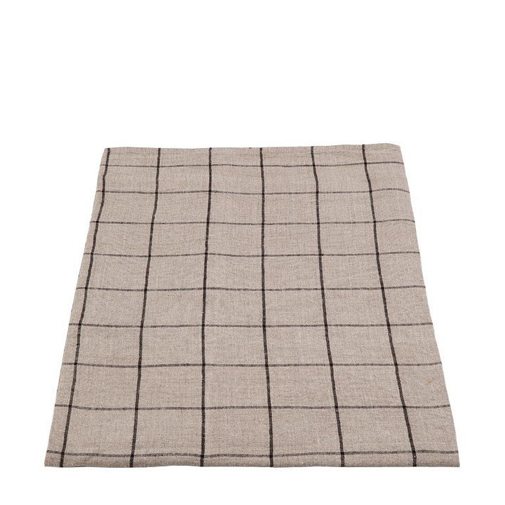 Nappe 100%lin 80*142 cm a carreaux noirs naturels