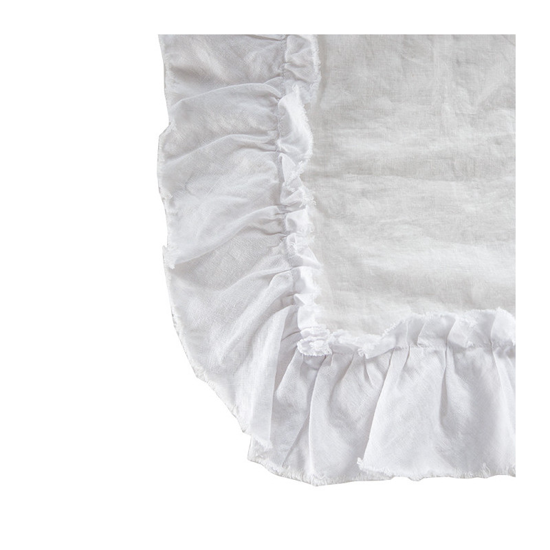 156*284 cm 100%linen tablecloth white frilled edge