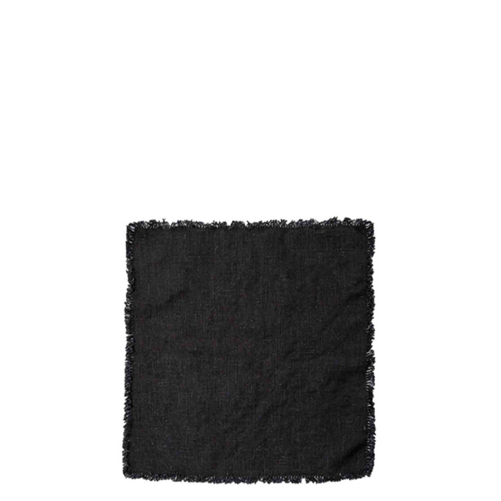 Serviette noire 100% lin avec franges 26 x 26 cm